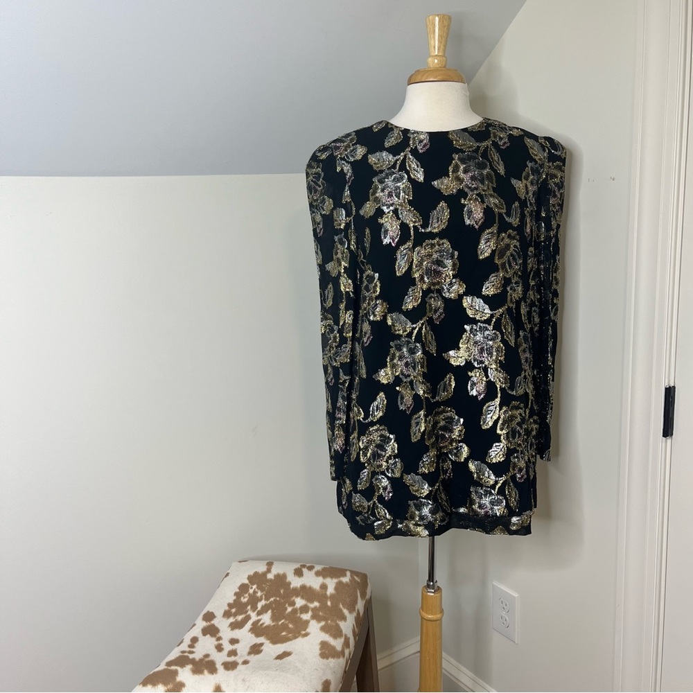 Patra Vintage Metallic Floral Retro Tunic Mini dress